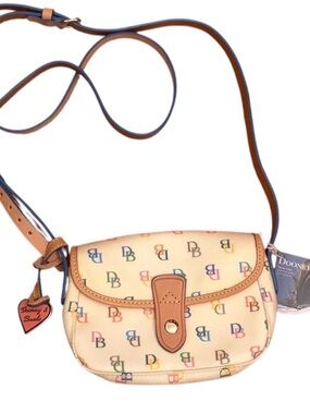 RARE NWT Y2K Rainbow Dooney & Bourke Cream Multicolor DB Logo Crossbody with Tan